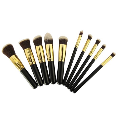 F-Dorla New 10pcs Professional Women Makeup Cosmetic Brush Set Blending Shadow Powder Foundation Eyeshadow Blush Brushes (10pcs Golden&Black)