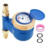 Compteur d'eau de Jardin 1/2 Pouce Calibré, Raccords en Laiton, Compteur d'eau Froide avec Accessoires de Montage, Compteur de Robinet pour la Maison, Le Jardin et Un Usage Domestique