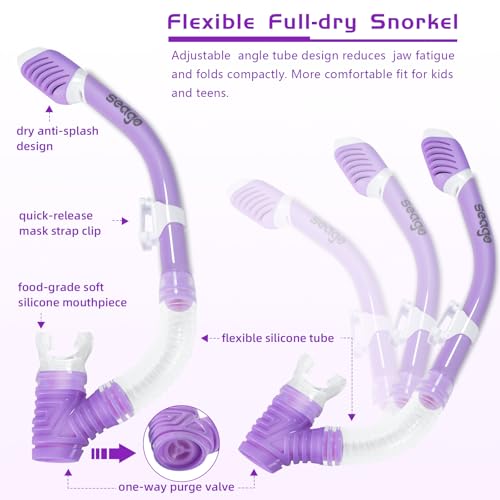 Seago Kids Dry Top Mask Snorkel Set/Gear, Kit de Buceo Antivaho y Antifugas para Niños miniatura 6