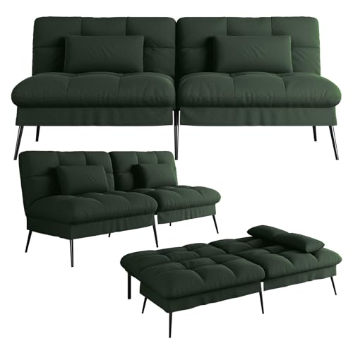 COMHOMA Sofa Schlafsofa mit Schlaffunktion, überzug Futon Klappsofa, Bettcouch, ecksofa, Couch Gästebett, 3-Sitzer Sofa, mit verstellbare Rückenlehne aus Stoff Grün