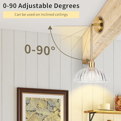 Image of JYO 10 inch Gold Pendant Light, Vintage Single Pendant Light Fixtur with Ribbed Glass, Pendant Light for Kitchen Island Bedroom Hotel Living Room