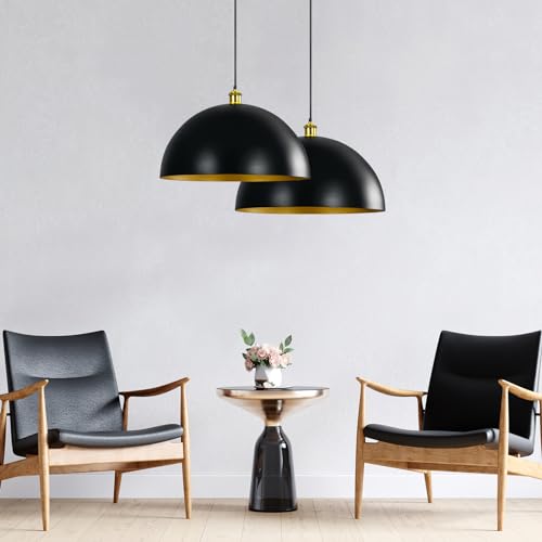 Black-Farmhouse Pendant-Light Hanging-Lamp Fixtures - 20 inch Kitchen Island Pendant Lights Industrial Dome Ceiling Lighting Dining Room Large Vintage Light for Indoor Black (20 inch (2PCS)) - Image 5