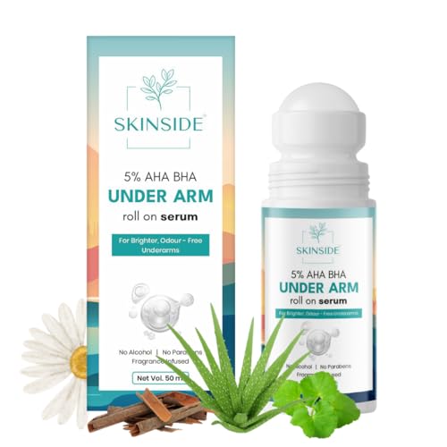 Image of SkinSide 5% AHA-BHA Under Arm Roll On for Dark Underarms | Brightening & Odour Control | Niacinamide + 2.5% Lactic Acid + 2.5% Glycolic Acid | Gentle Exfoliation & Hydration | Alcohol-Free | 50 ml