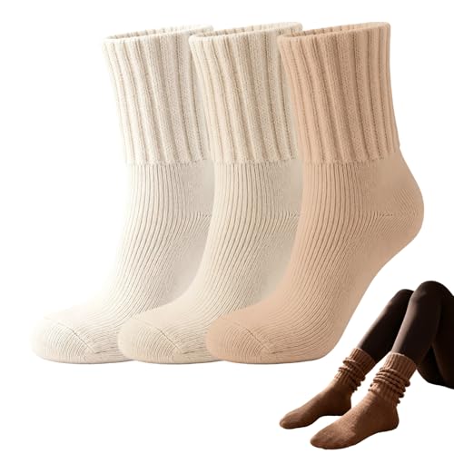 Mustowl Upgraded Thickened Winter Boot Socks, 3-Pack Thermal Knit Crew Socks, Cozy Mid-Calf Warm Socks for Cold Weather (A)