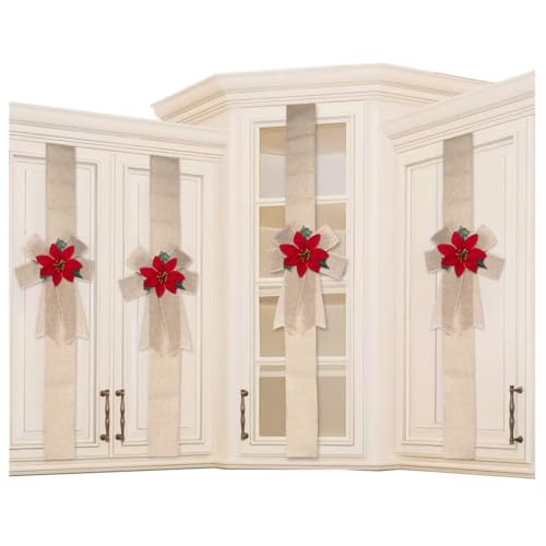K KIRKWOOD KITCHEN Cabinet Door Festive Ribbons and Bows Decoration Christmas Wreath Bow for Christmas Tree Fireplace Door Party Holidays Wrapping Decorations (4, Little Red Flower)