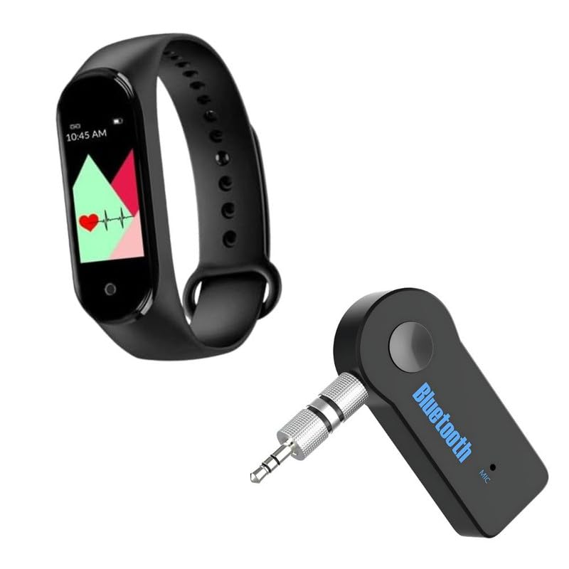 Drumstone Combo C1193 – Stay Fit and Connected M4 Band Bluetooth Health Smart Wrist Band with Portable 3.5mm Bluetooth Receiver and Hands-Free Car Kit for Ultimate Convenience