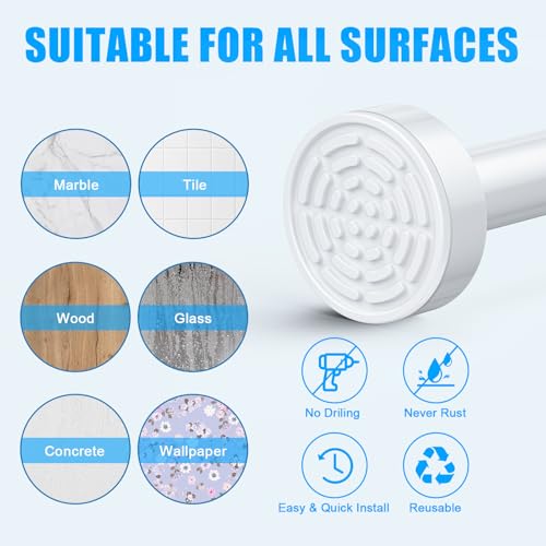 Image of TEECK 2 Pack Shower Curtain Rod, 32-43 inch Adjustable Spring Tension Curtain Rod, Never Rust Anti-Slip Shower Curtain Rod for Bathroom, No Drilling, Never Collapse, Easy to Use, White
