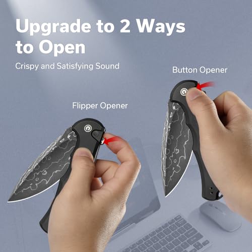 Image of CIVIVI Button Lock Praxis Pocket Knife for EDC, Upgrade Folding Knife with Flipper 3.75 inch Damascus Blade plus Aluminum Handle, Cool Precious Gift for Men Women C18026E-DS1