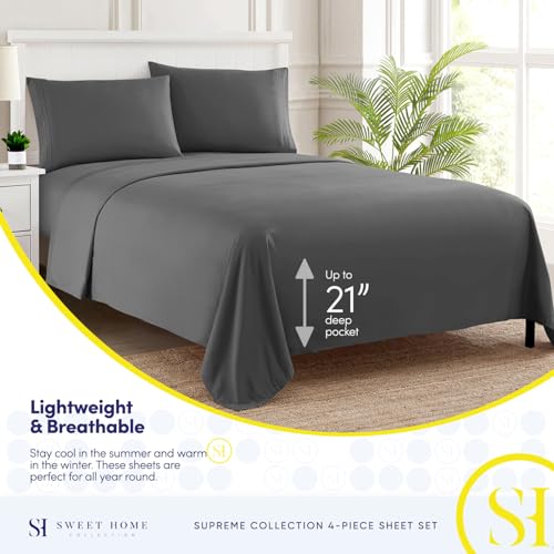 King Size Sheets - Breathable Luxury Bed Sheets with Full Elastic & Secure Corner Straps Built In - 1800 Supreme Collection Extra Soft Deep Pocket Bedding, Sheet Set, EXTRA DEEP pocket - King, Gray
