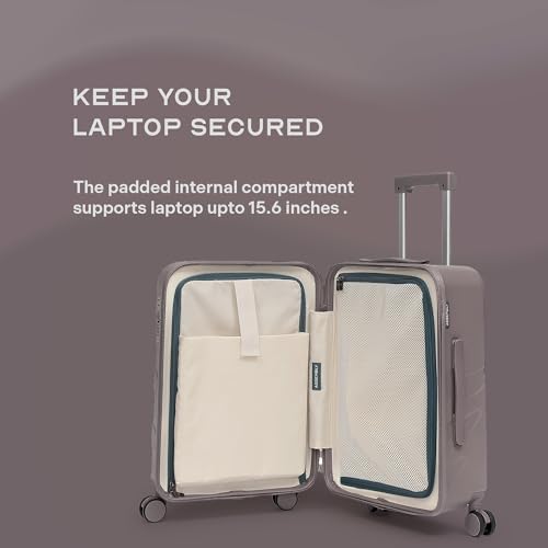 Image of Assembly Cabin Suitcase with 8 Spinner Wheels & TSA Lock, Internal Laptop Pocket, Polycarbonate Hard Shell Carry On Luggage for Weekend Getaways, Brown, 20-Inch