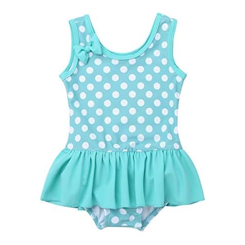 iiniim Baby Girls One Piece Swimwear Cute Polka Dot Swimming Costume Princess Bowknot Bathing Swimdress Lake Green 2-3 Years Cover