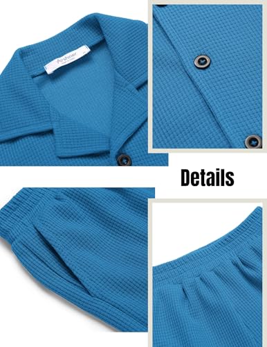 Image of Arshiner Toddler Boys 2 Piece Summer Outfits Waffle Knit Short Sleeve Button Down Shirt & Casual Shorts Sets Size 2-7
