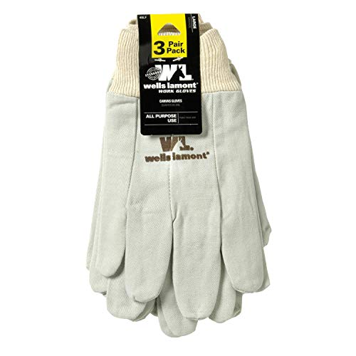 Wells Lamont Canvas Work Gloves, Standard Weight, Wearpower, Large, 3 Pack (48Lf) , White #TOP29