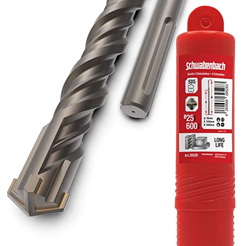 SCHWABENBACH ® - Broca SDS Max para hormigón, perforación precisa y rápida, punta de metal duro, broca larga para piedra. No se engancha en el hierro de refuerzo, 25 x 600 mm Cover
