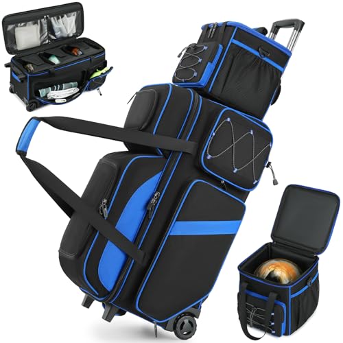 FFOGH 4 Ball Bowling Bag with Wheels 3 Ball Roller with Add-on Single Tote