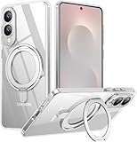 Temdan Designed for Samsung Galaxy S25 Edge Case, Magnetic 360° Rotatable Ring Stand [Compatible with Magsafe] Military-Grade Protection Kickstand Phone Case for Galaxy S25 Edge-Clear