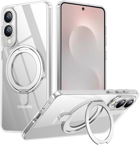 Temdan Designed for Samsung Galaxy S25 Edge Case, Magnetic 360° Rotatable Ring Stand [Compatible with Magsafe] Military-Grade Protection Kickstand Phone Case for Galaxy S25 Edge-Clear