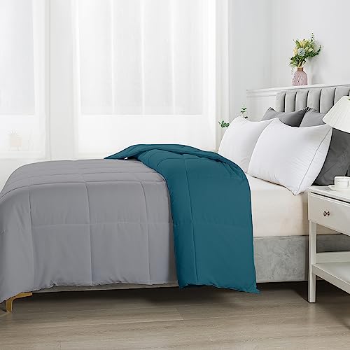 Image of Razzai Restful Sleep Microfiber Summer Season Ac Reversible Comforter 220 GSM (90 inch x 90 inch Inches /228cm x 228cm) - Queen Size Comforter|Silver /Teal|