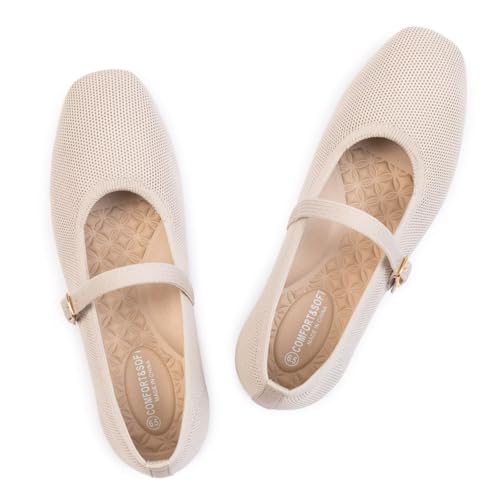 Image of Frank Mully Womens Casual Flat Shoes Square Toe Shoes Knitted Mesh Flat Comfort Work Flat Shoes for Daily Washable
