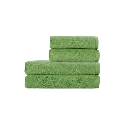 Christy Cirrus Quick Dry Towel Set | 4 Pieces | 2 Hand 2 Bath | Super Soft and Fluffy | Lightweight Bathroom Shower Towels | 100% Cotton | Apple Green
