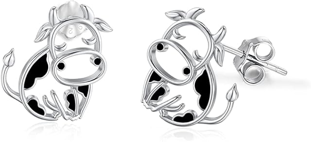 Valentines Day for Her Cow Earrings 925 Sterling Silver Cow Stud Earrings for Women Cow Gifts for Birthday