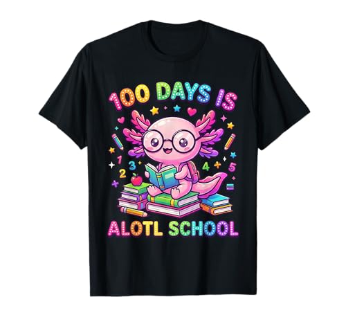 100 Days is Alotl School Axolotl Lover - Camiseta Colorida Divertida Camiseta