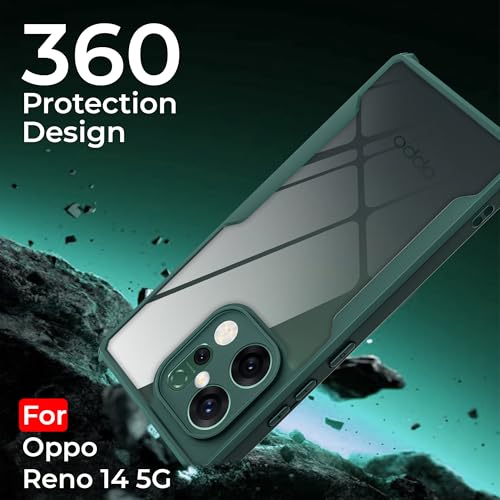 Image of A rtistque Transparent Back Cover Case for Oppo Reno 14 5G | Acrylic Armor | Anti-Drop | Shockproof TPU Edge | Oppo Reno 14 Back Cover - Green