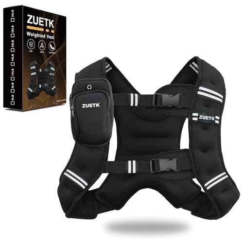 ZUETK Weighted Vest, 6lb/8lb/12lb/16lb/20lb/25lb/30lb Weight Vest with Reflective Stripe, Weighted Vest for Men Women Workout Equipment for Strength Training, Running, Jogging, Fitness, Weight Loss by ZUETK - Used condition - US$44.65