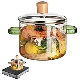 Olla transparente de borosilicato de 22 cm de alto, cuenco de pasta instantánea para cocina, estofado de doble asa | servir ensalada, mezclar masa, dejar que los alimentos se cocinen, recalentar los