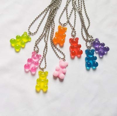10 Pcs Colorful Resin Gummy Bear Pendant Necklace Cute Transparent Rainbow Candy Color Bear Chain Necklaces Accessories Lovely Twinkling Animal Punk Party Jewelry For Women Girls Gifts #TOP2