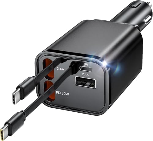 Aimtel 4 in 1 Zigarettenanzünder USB, 69W Auto Ladegerät für iPhone 18 pro | PD 30W für iPhone/Samsung,Kfz Ladegerät für Camping Wohnmobil, 12V/24V USB Adapter Auto, Car Charger mi