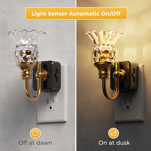 Image of L LOHAS LED Night Lights Plug into Wall, 3000K Soft White LED Floral Night Light with Auto Sensor, 0-100lm Adjustable Brightness Plug in Nightlight, for Hallway Bedroom Stairway Gift