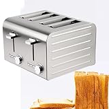 HYYKEJI 4-Scheiben-Toaster für den gewerblichen Einsatz, Edelstahl-Toaster, mit unabhängigen und extra Breiten Schlitzen, 7 Bräunungsstufen, Gefrier-/Abbruch-/Aufwärmfunktion, für Haus, Geschäft
