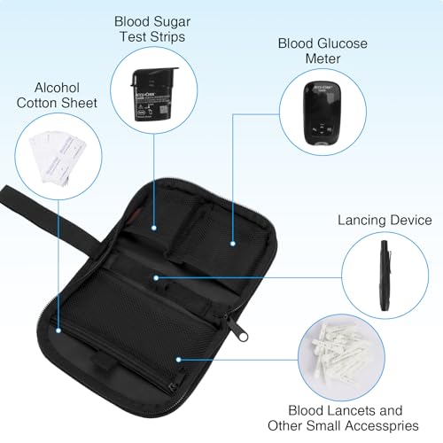 MEDMAX Diabetic Travel Case with Handle Strap (Upgrade Version), Portable Glucose Monitor & Insulin Diabetes Storage Organizer Carrying Bag for Test Strips, Blood Glucose Monitor (Case Only) Black