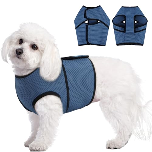 Image of BRKURLEG Dog Anxiety Shirt, Adjustable Anxiety Vest Jacket for Small Medium Large Dogs,Dog Calming Shirt for Thunderstorms, Fireworks, Training & Separation Relief, Lakeblue, M