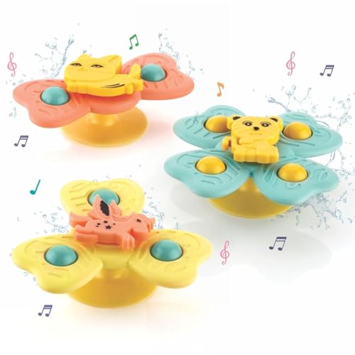 Image of Niku Bath Toys Suction Cup Spinner Toy for Baby Boys Girls | Set of 3 | Waterproof Suction Cup Spinning Top | ABS Plastic | Non Toxic BPA Free | Rotating Learning Toy