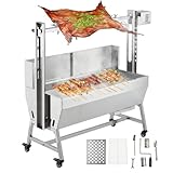 Stainless Steel Electric Rotisserie Grill Kit, 44.17in 132LB Capacity Electric BBQ Spit Roaster w/ 50w Motor, with Windscreen Electric Adjustable Height & Lockable Wheels for Whole Pig, Lamb