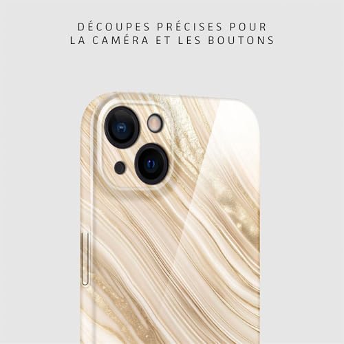 Coque rigide à motif pailleté marbré pour iPhone 15 étui or beige