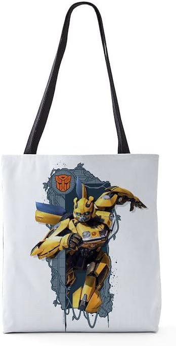 CafePress Transformers 7 Bumblebee - Bolsa de mano con estampado de carga completa, 18 x 18 pulgadas, reutilizable, bolsa de compras, Blanco
