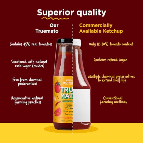 Image of Two Brothers Organic Farms Truemato Ketchup - Spicy Tomato Ketchup 300g | Naturally Made with 75% Fresh Tomatoes | No Refined Sugar | Upgraded (Pack of 2)