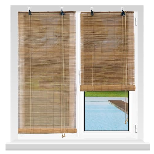 TIENDA EURASIA - Estores Enrollables de Bambú | Natural Diseño Nórdico | Marrón | Distintas Medidas para Ventanas | Alcayatas Incluidas | Noche y Día (60 x 180 cm)