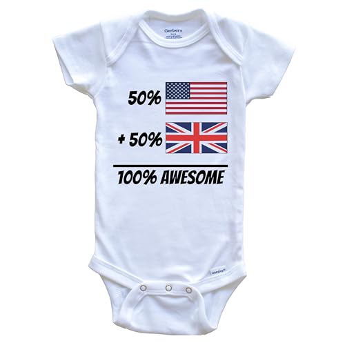 50% American Plus 50% British Equals 100% Awesome Cute United Kingdom Flag One Piece Baby Bodysuit