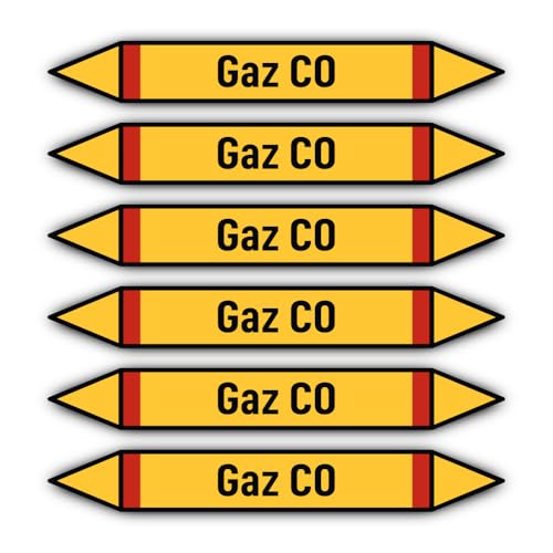 Adesivi: 200 x 30 mm, 6 pezzi - Groupe 4 - Gaz Inflammables - Monoxyde de de Carbone - Identificazione dei tubi - secondo DIN 2403 - Lingua: francese - Gaz CO