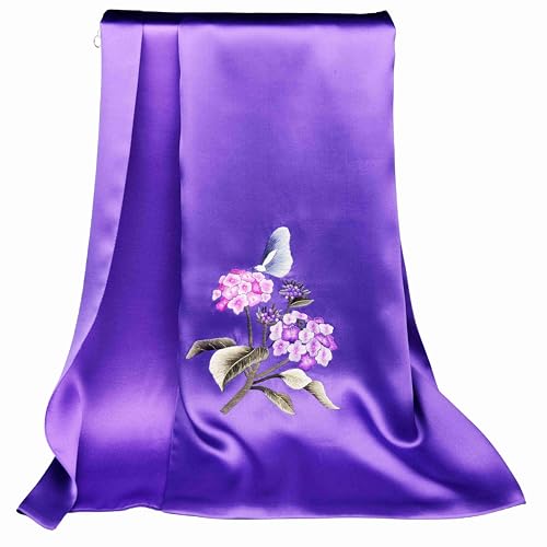 Écharpe en soie brodée main femme foulard double couche artisanal