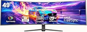 ZZA 49 Zoll Ultrawide Curved Gaming Monitor 165Hz, 32:9 DQHD 5120x1440, 1ms