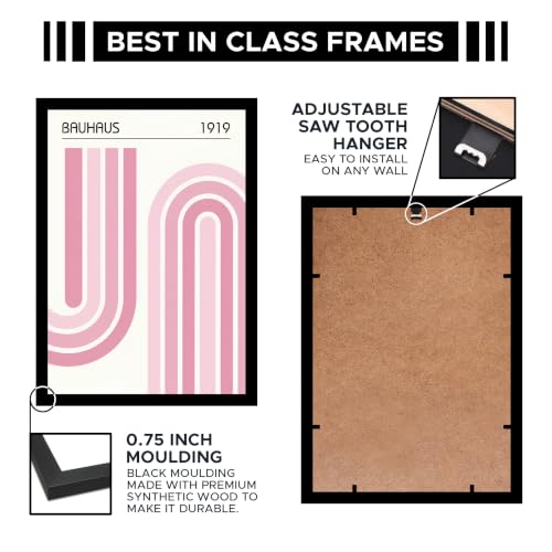 Image of Bauhaus 1919 Premium Framed Wall Poster (12x18 Inch) | Abstract Geometric Pink Wall Art | Modern Minimalist Mid Century Decor for Bedroom, Living Room, Office & Workspace | Ready-to-Hang Display Frame