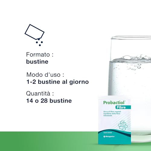 Metagenics Probactiol Fibre - Integratore Per Il Supporto Intestinale 3-In-1 Con Fibre, Batteri Vivi E Vitamina B2 - Gusto Arancia, 14 Bustine - 3