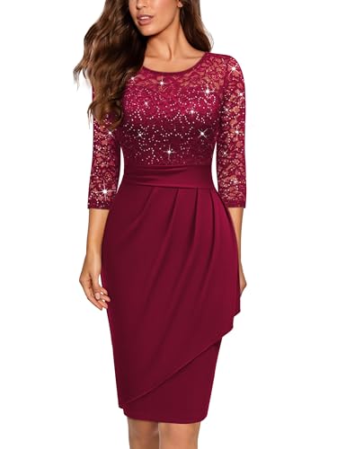 Miusol Women's Elegant Scoop Neck Glitter Sequin Lace Cocktail Party