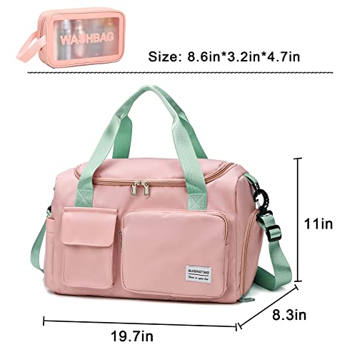 Image of Small Gym Bag for Women, Travel Duffle With Shoe Compartment, 13#Pink Green, Weekender Carry On & Toiletry Bag