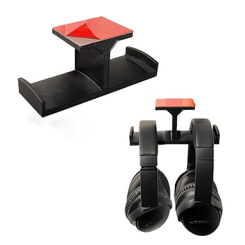 Image of Self-Adhesive Under-Desk Dual Arm Headphone & Headset Stand (Large) | Sleek Black Desk Organizer for Home, Office & Gaming Setups